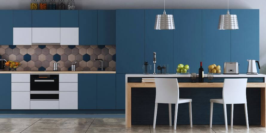 white and blue contemporary kitchen