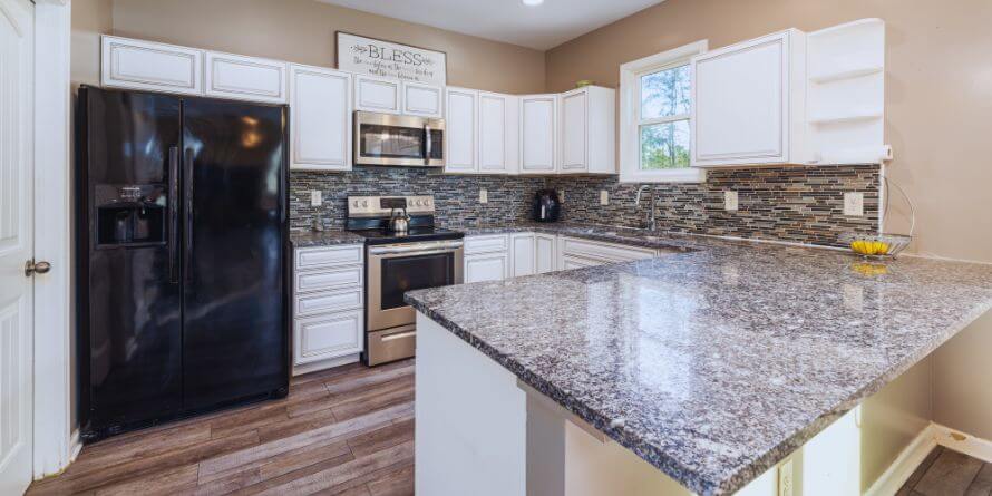 black and gray granite counter top